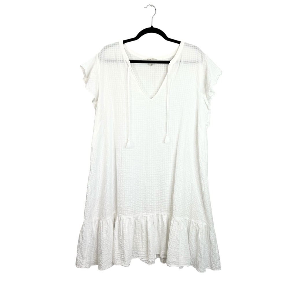 In Every Story white seersucker 100% cotton a line flutter sleeve dress 1X